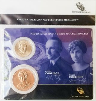 2014 Coolidge Presidential $1 Coin & First Spouse Medal Set Rare,  Ogp [4242.  17]