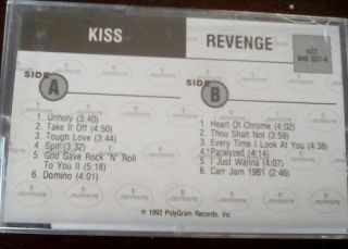 Kiss Revenge 1992 Rare Promo Cassette Tape Nm Mercury Polygram Promotional Usa