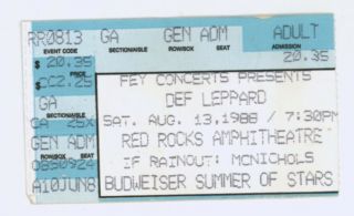Rare Def Leppard & Europe 8/13/88 Red Rocks Co Ticket Stub Denver