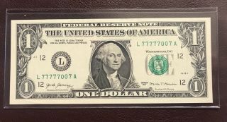 “007” 2017 $1 Dollar Bill Frn Near Solid 5 In A Row 6 Of A Kind Rare