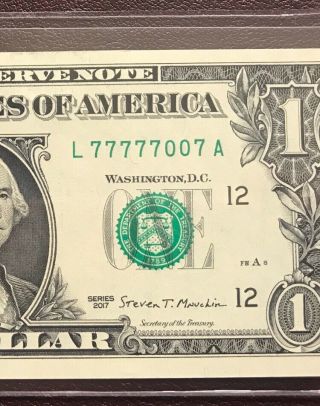 “007” 2017 $1 DOLLAR BILL FRN NEAR SOLID 5 IN A ROW 6 OF A KIND RARE 2