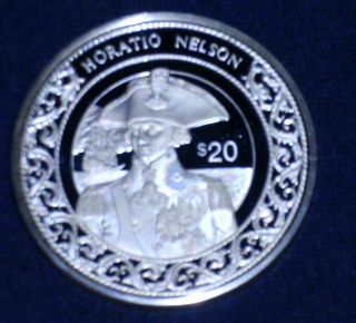 Rare 1997 Horatio Nelson $20 Dollar Silver Coin Republic Of Liberia Encapsulated