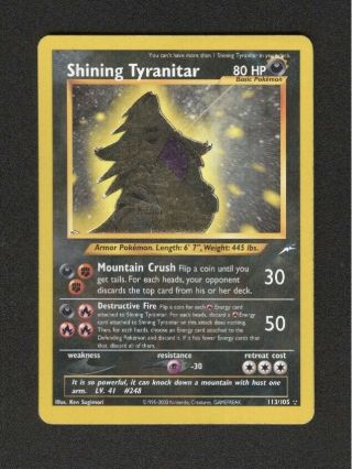 Shining Tyranitar Pokemon Tcg Card Neo Destiny 113/105 Secret Rare Holo Foil