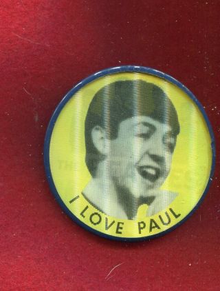 Rare 1964 Yellow Paul Beatles Vari Vue Flicker Flasher Pinback Button