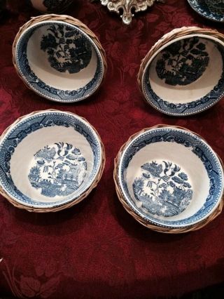Rare Blue Willow Bowls With Baskets - Set Of 4