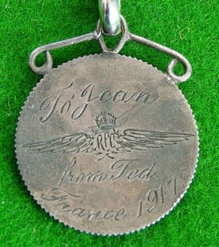 Rare WW1 RFC French Franc 1917 Dated.  Engraved with RFC Wings to Jean from Ted 2
