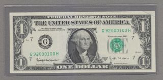 Fancy Middle Zeros Serial 92000100 Rare Barr $1 Note (gh)