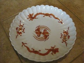 Meissen Germany Court Dragon Red Scalloped Bowl 10 3/4 " Rare Htf
