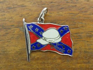 Vintage Silver South Southern Rebel Hat Sword Flag Civil War Charm Rare M