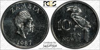 1987 Zambia 10 Ngwee Pcgs Pr65 - Extremely Rare Kings Norton Proof