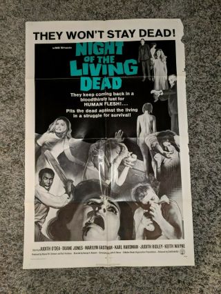 Night Of The Living Dead 1968 One Sheet Poster Zombies Very Rare