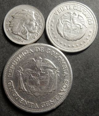 Colombia 10,  20,  50 Centavos Nd (1960) Sesquicentennial Very Rare