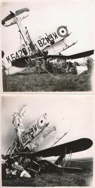 Two Very Rare Photographs - Wreckage Of 2 Hawker Harts At Raf Sutton Bridge