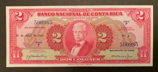 Costa Rica 2 Colones 1947 Banknote Unc Rare