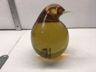 Rare Stamped Oggetti Italy Murano Glass Penguin Brid Paperweight Yellow Brown