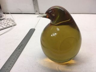 RARE STAMPED OGGETTI ITALY MURANO GLASS PENGUIN BRID PAPERWEIGHT YELLOW BROWN 4