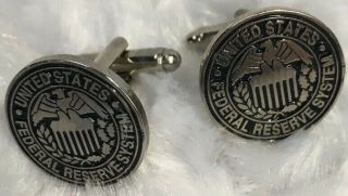 Rare Issue Cuff Links Federal Reserve System Government Toggle Silver Black