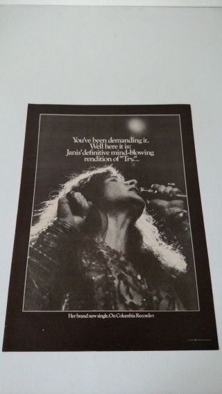 Janis Joplin " Try " (1970) Very Rare Print Promo Poster Ad