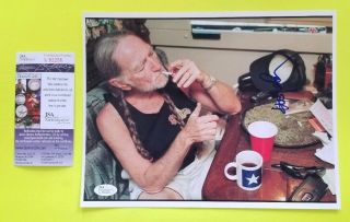 Rare - Willie Nelson Signed 8 " X10 " Color Photo Smoking Pot Marijuana With Jsa