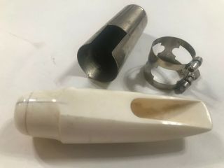 Rare Vintage King T White Tenor Sax Mouthpiece With Ligature And Case -