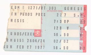 Rare Genesis 2/27/77 Cleveland Oh Richfield Coliseum Concert Ticket Stub