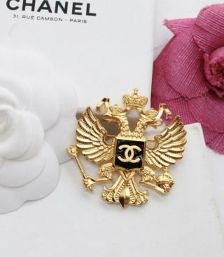 Rare Hard To Find Chanel 2009a Paris Moscow Double Eagle Cc Logo Pin/brooch