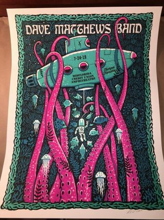 Dave Matthews Band Poster Tampa Fl 07/24/19 Numbered And Signed Methane Rare