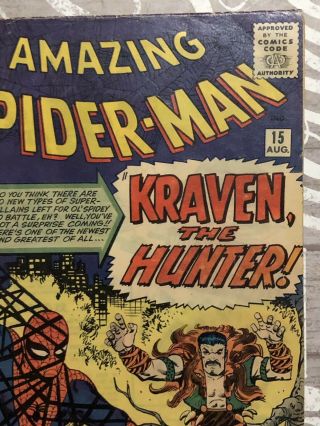 RARE 1964 SILVER AGE SPIDER - MAN 15 KEY 1ST APP APPEARANCE OF KRAVEN 3