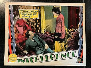 Rare Interference 1928 Lobby Card - William Powell,  Evelyn Brent