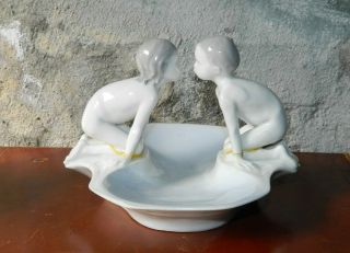 Very Rare Art Nouveau Bing & Grondahl Porcelain Figure With Young Boy And Girl