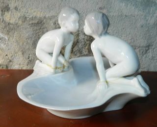 Very rare Art Nouveau Bing & Grondahl porcelain figure with young boy and girl 4