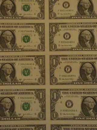 Rare 2003a $1 Dollar Uncut Sheet 16 Uncirculated Bills Roll