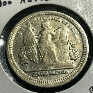 1900 Honduras Silver 25 Centavos Overstamp Date & Purity Rare Coin
