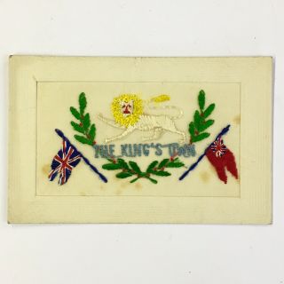 Rare Kings Own Regiment Ww1 Silk Embroidered Postcard Flags