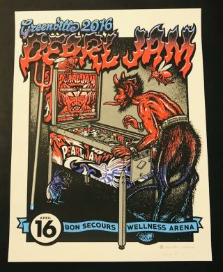 Pearl Jam Concert Poster - Rare Variant Ap 26/85 - Greenville 4.  16.  16 - Ames Bros