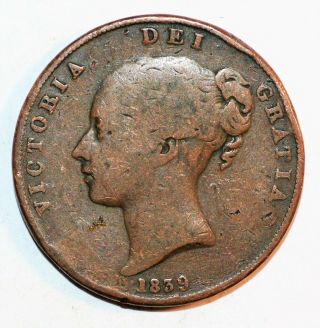 1839 Isle Of Man Copper Queen Victoria Rare Scarce Penny British Rare Coin