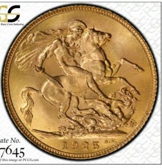 Great Britain 1925 Gold Sovereign Pcgs Ms66 Rare Investment Gem Coin
