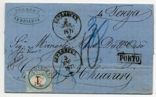 1871 Russia Ukraine To Italy Cover,  Rare 1 Lira Postage Due Stamp,  Wow