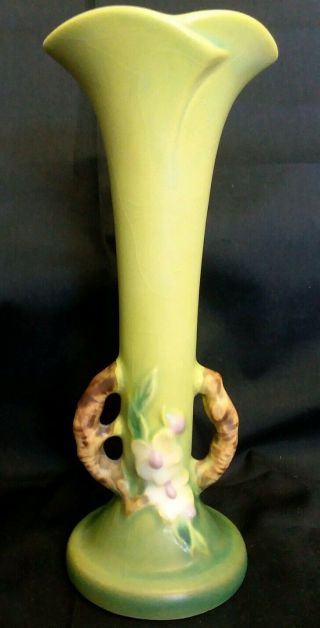 Rare Roseville Apple Blossom Green Bud Vase 379 - 7