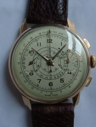 Rare Claw Lugs 18 K Solid Gold Chronograph Breitling Suiss Circa Art Deco 1940