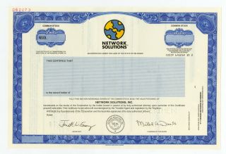 Network Solutions,  Inc.  1999 Specimen Odd Shares Stock Certificate Rare Abn