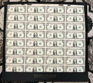 Rare 1981 32 One Dollar Bills $1 Uncut Sheet Washington Dc E Uncirculated D.  C.