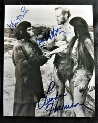Rare Charlton Heston Kim Hunter Linda Harrison Autograph Planet Of The Apes