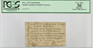 Rare 1773 North Carolina Colonial Dec.  1771 - 2 Shillings,  6 Pence Pcgs 30 Vf