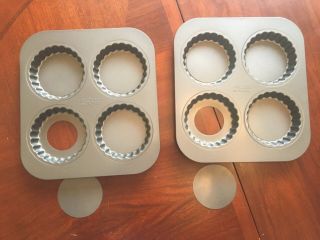 2 Chicago Metallic Non - Stick 4 Tart Pie Baking Pans - Removable Bottoms Rare