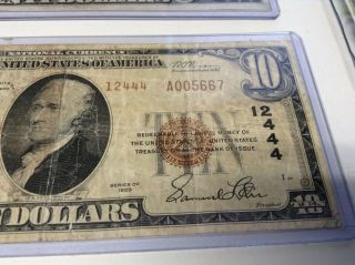 RARE 1929 $10 DOLLAR BILL NOTE OLD NATIONAL BANK EVANSVILLE IN.  CHARTER 12444 4
