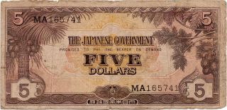 1942 Malaya 5 Dollars Japanese Occupation F Serial Rare