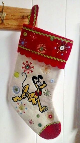 Disney Store Embroidered Pluto Dog Holiday Christmas Stocking Very Rare 19 "