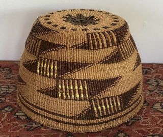 Rare Old Klamath Indian Basket With Yellow Quills