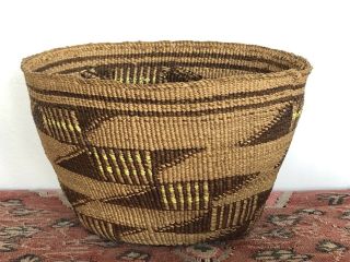 Rare Old Klamath Indian Basket With Yellow Quills 3